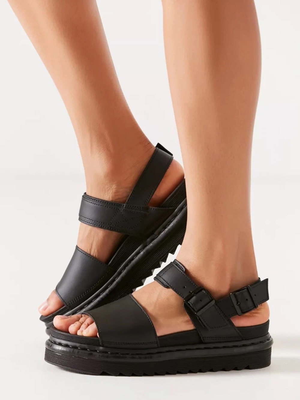 Dr Martens Black Platform Leather Sport Sandals , Voss Sz 8